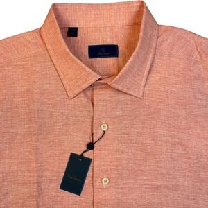 David Donahue Linen Blend Short Sleeve Shirt Mens 2XL Coral Office Casual NWT
